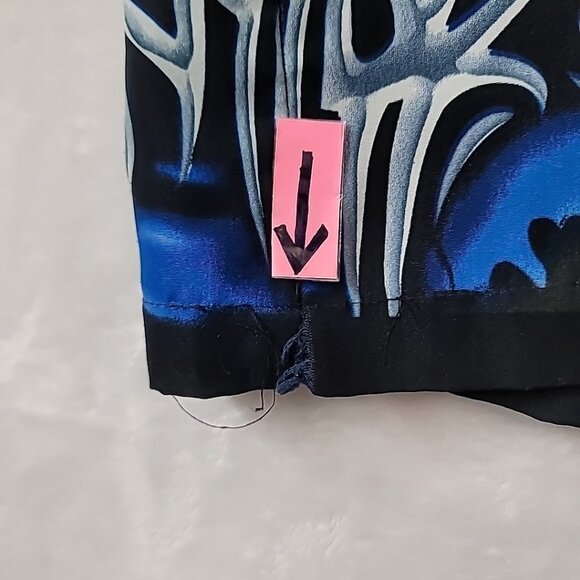 C-Two Mens XXL Hawaiian Shirt Black Gray Blue Wave Graphic Graffiti Design - Picture 10 of 14